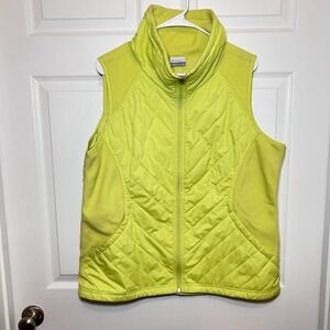 Columbia Women's Quilted Vest Neon Yellow Puffer XL Zip Up Outdoors Bright